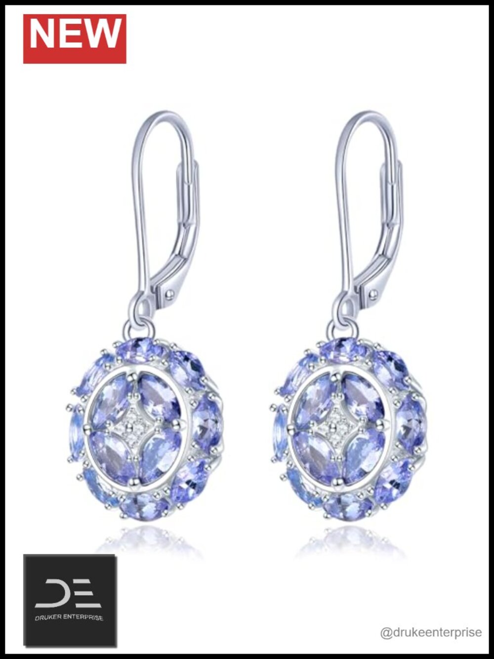 Tanzanite Drop Earrings 925 Sterling Silver Leverback Fine Jewelry Gemstone